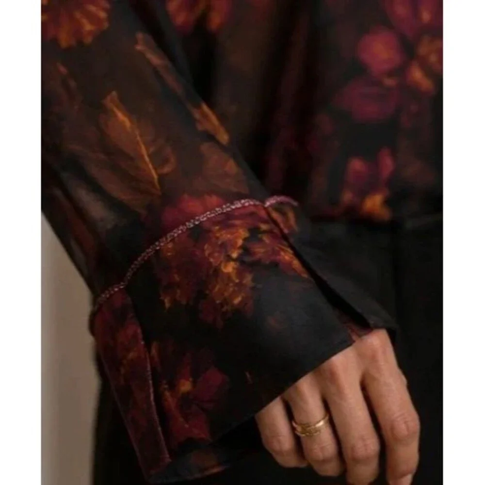 Moody Autumn Silky Womens Blouse Size Medium Dark Romantic Midnight Bakery